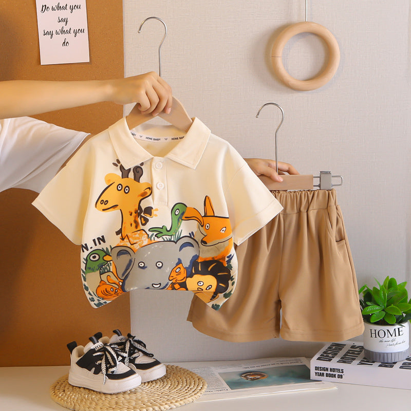 Boys' Outfit 2026 New Style Baby Clothes Cartoon Animal Short Sleeve Summer Two-Piece Set Trendy