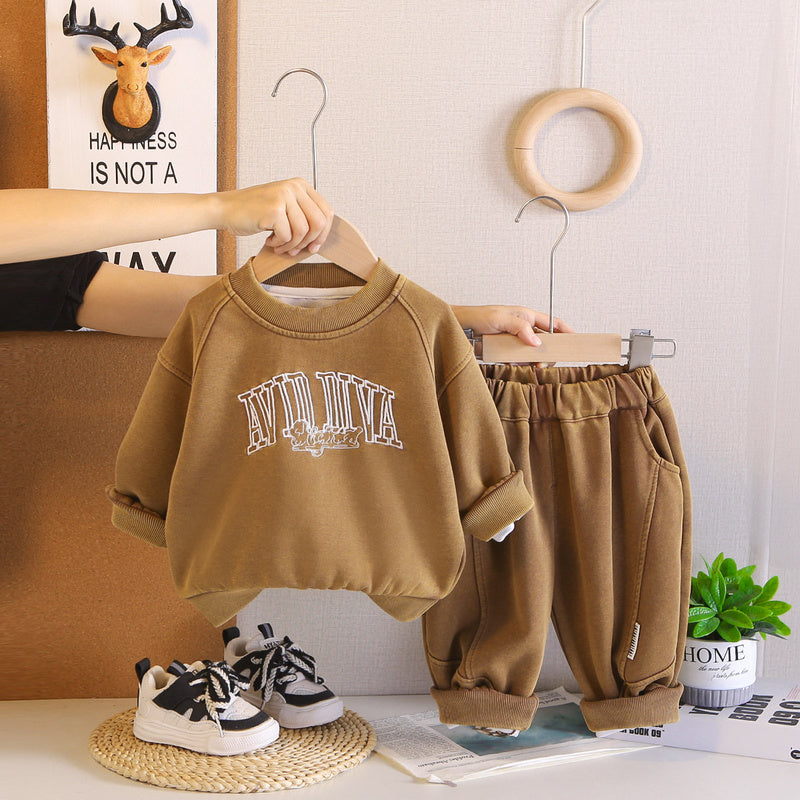 Outfit 2026 New Fashionable Children's Embroidered Letter Sweatshirt Spring and Autumn Boys' Clothes Baby Two-Piece Set