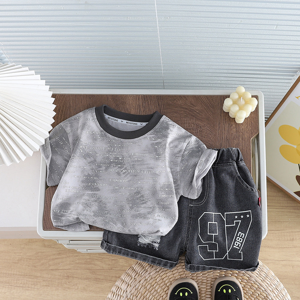 Boys' Summer Short-Sleeve Outfit 2026 New Fashionable Baby Boy Casual Two-Piece Set with 3D Full-Print Letters Trendy