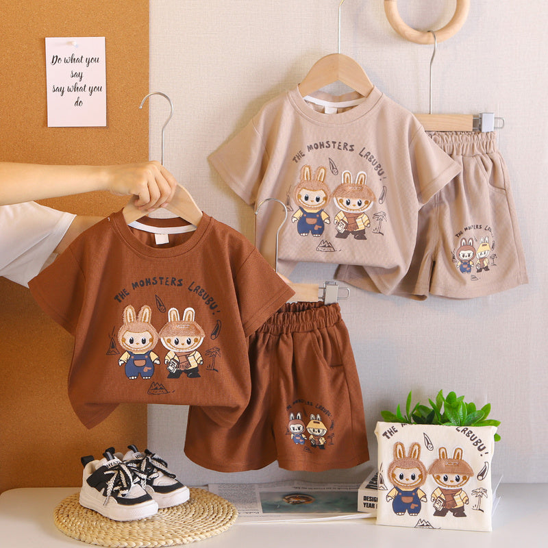 Children's Simple Cartoon Short-Sleeve Set 2026 New Summer Baby Casual Stylish Two-Piece Outfit