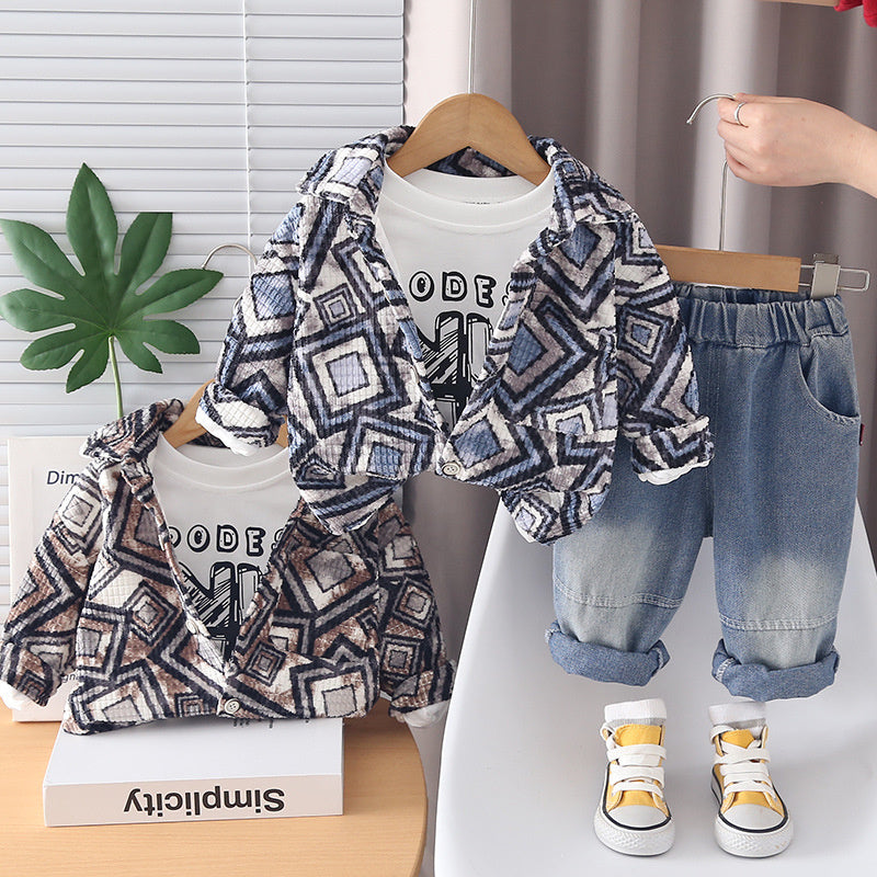 Boys' outfit ages 1-4, children's spring autumn casual clothing, stylish and fashionable three-piece set for toddlers
