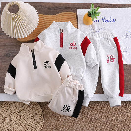 Boys' Outfit 2026 New Style Children's Spring and Autumn Stylish Half-Zip Sports Two-Piece Set for Trendy Babies