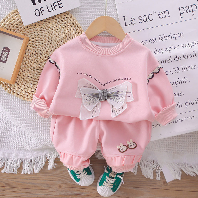 Girls' Outfit 2025 New Children's Clothing Baby Girl Spring and Autumn Stylish Butterfly Sweatshirt Korean Version Two-Piece Set Trendy