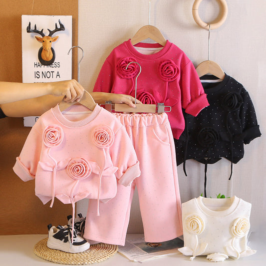 Baby girl's stylish and fashionable spring/autumn outfit, 2-piece children's clothing for 1-year-old girls, spring long-sleeve floral set