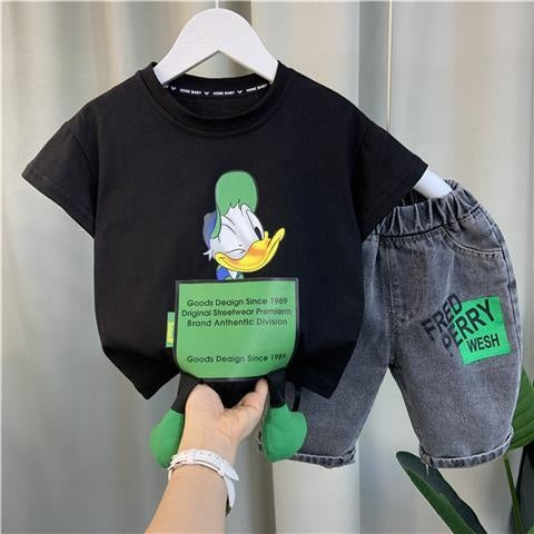 Outfit 2024 New Trendy Boys' Internet Celebrity Streetwear Children's Baby Fashion Brand Short Sleeve Summer Clothes