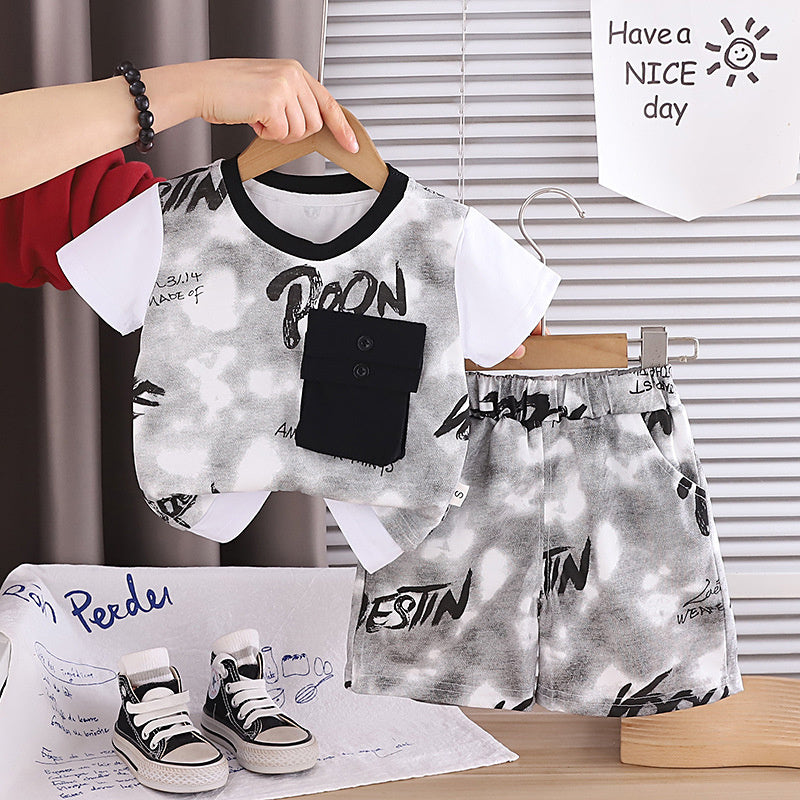 Boys' Summer Outfit 2026 New Fashionable Toddler Stylish Double Pocket Short Sleeve Baby Boy Two-Piece Set Trendy