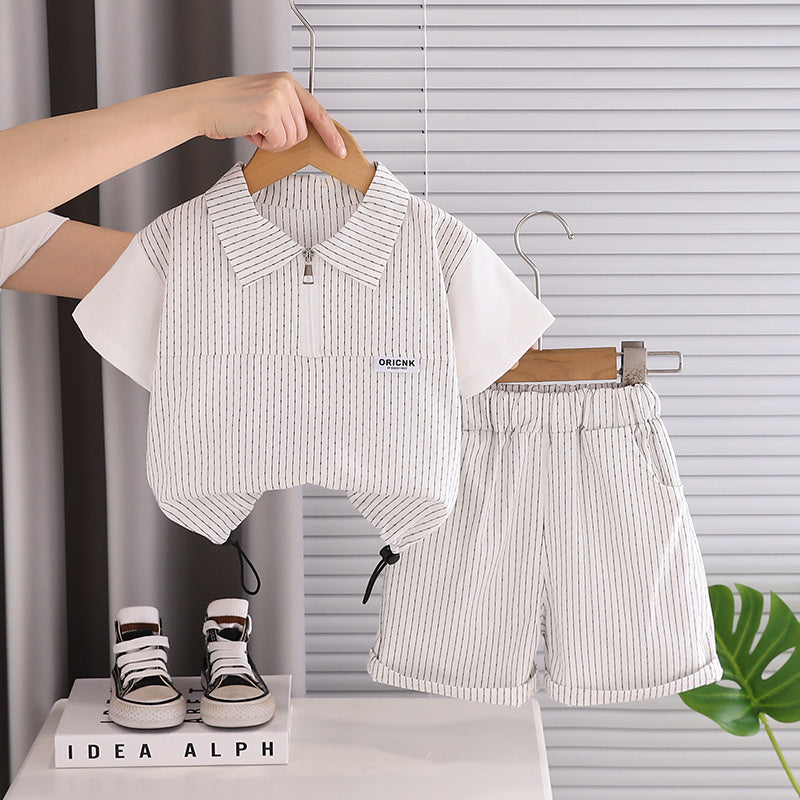 Boys' Outfit 2026 New Style Infant and Toddler Half-Zip Short-Sleeve Clothes Stylish Baby Boy Summer Two-Piece Set