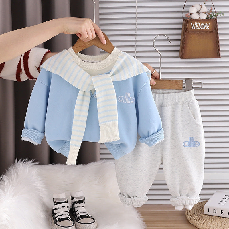 Boys' Outfit, Toddler Baby Spring and Autumn Shawl Two-Piece Set, 2026 New Sweatshirt for 1-3 Year Old Children's Clothing