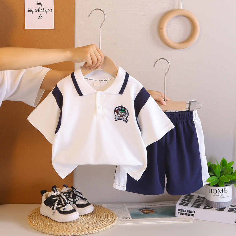 New outfit for boys, stylish baby summer clothes, trendy children's clothing, Polo short-sleeve and shorts two-piece set