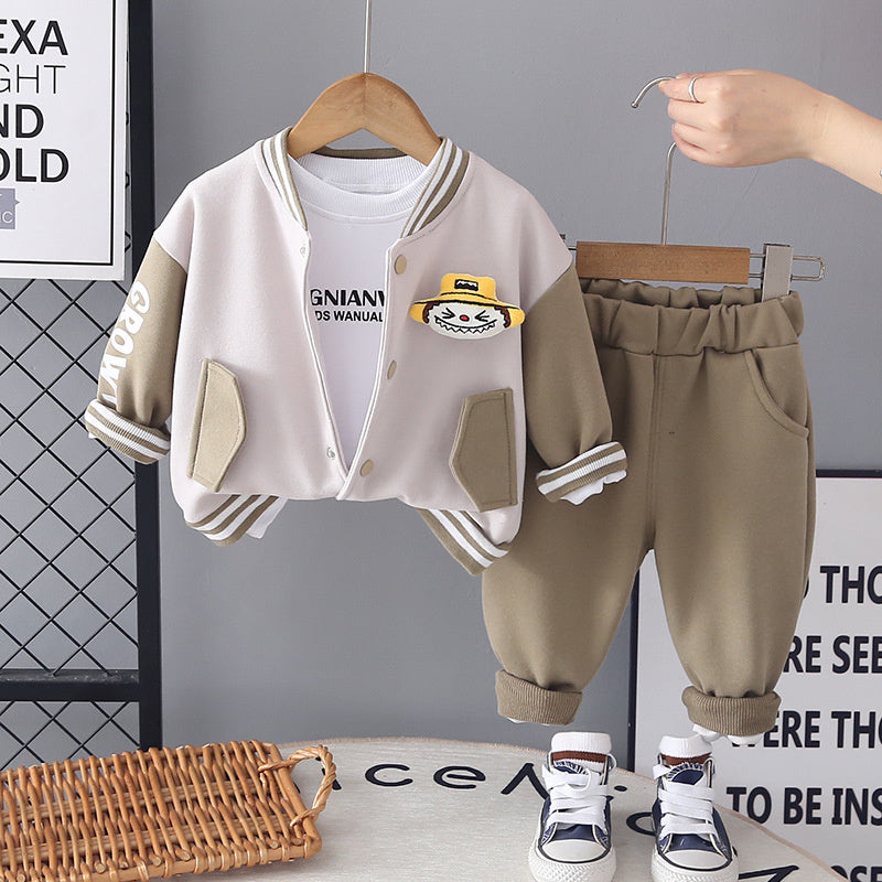 Boys' Spring Outfit 2026 New Trendy Stylish Baby Spring-Autumn Fashionable Three-Piece Set with 3D Dolls for Infants and Toddlers