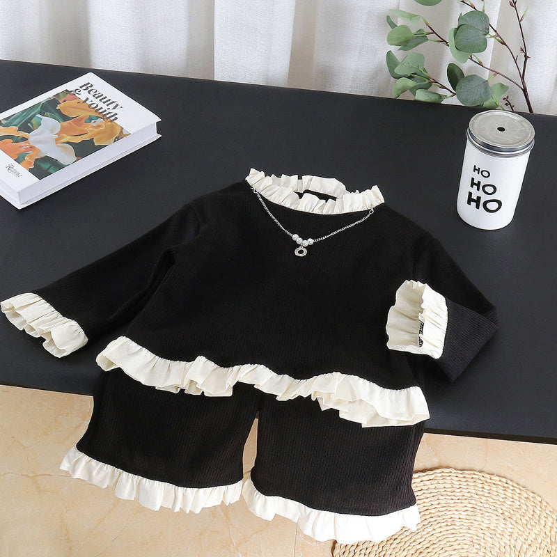Girls' Autumn Outfit 2026 New Fashionable Baby Girl Spring/Autumn Two-Piece Set with Large Bow on the Back Trendy
