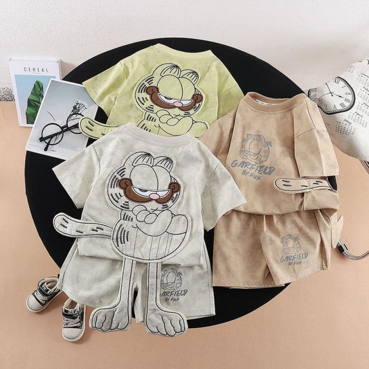 Children's Outfit 2026 Summer New Korean Style Fashionable Boys' and Girls' Cartoon Back Short-Sleeve Baby Two-Piece Set