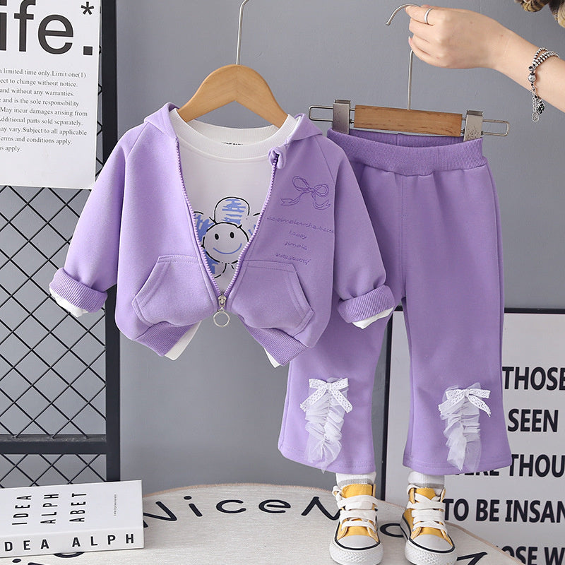 Children's Clothing Girls' 2026 Spring and Autumn New Style Toddler Fall Outfit Baby Bell-Bottom Pants Three-Piece Set