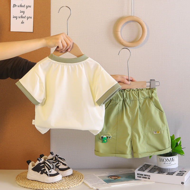 Boys' Outfit Dinosaur Round Neck Short Sleeve New Fashionable Summer Two-Piece Set for Baby Boys with Shorts