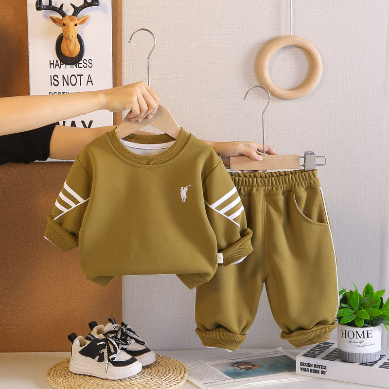 Boys' and Autumn Outfit 2026 New Style Infant Spring Striped Sweatshirt Two-Piece Set for Baby Boys Trendy
