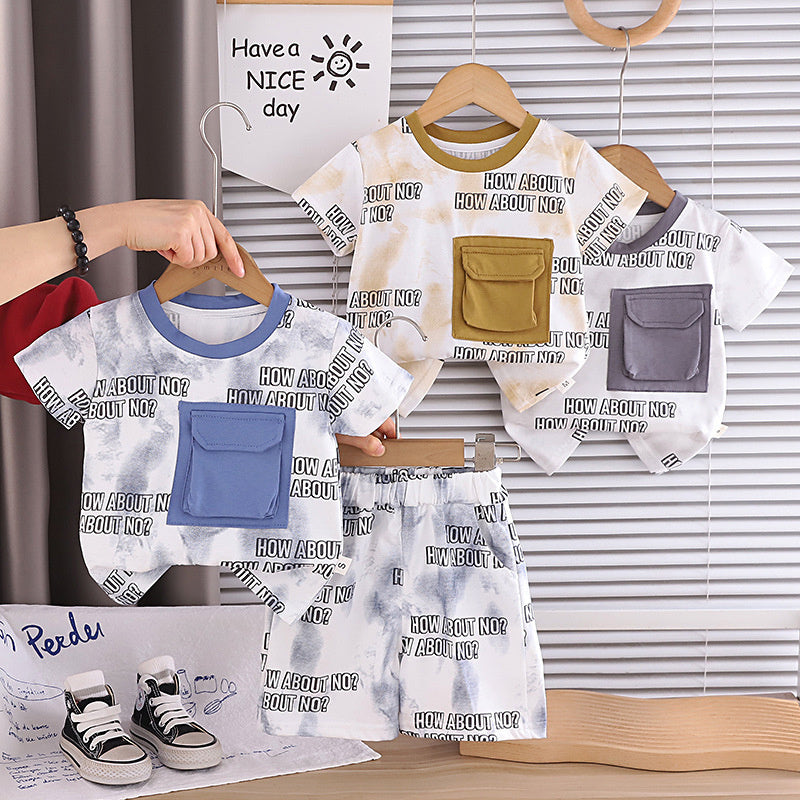 Boys' Outfit with Large Pockets, Short Sleeve Set, 2026 New Sporty Summer Thin Style for Little Kids, Stylish and Trendy