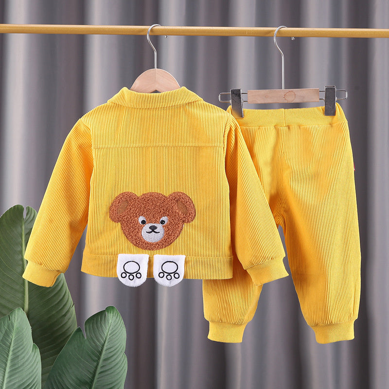 Boys Cartoon Casual Three-Piece Set Baby Stylish Clothes New Corduroy Children's Workwear Jacket