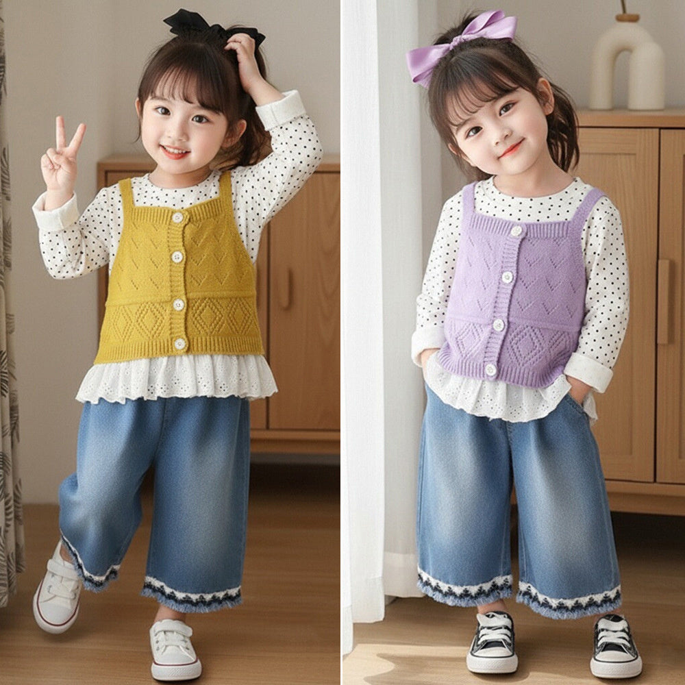 Baby Girl Outfit 2026 New Casual Stylish Children's Girls' Spring and Autumn Three-Piece Set with Camisole Sweater