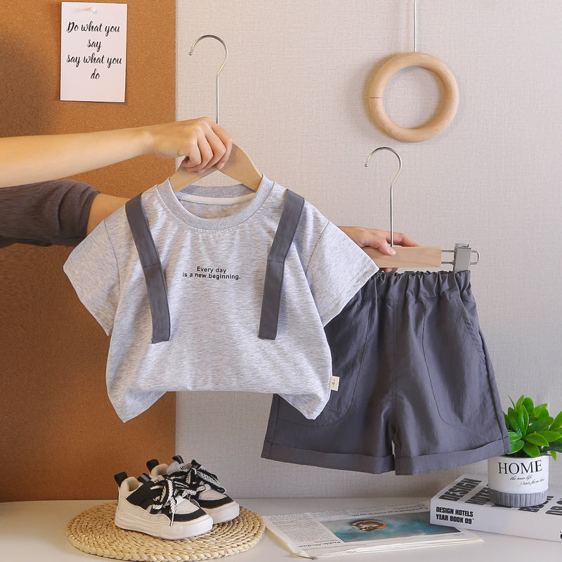Summer Outfit Round Neck Short Sleeve 2026 New Fashionable Boys' Baby Clothes Trendy Children's Two-Piece Set