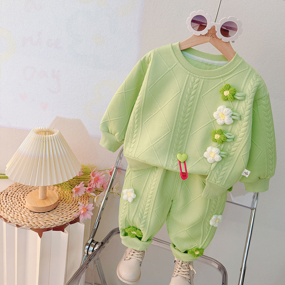 Girls' Outfit and Autumn 2025 New Style Two-Color Little Flower Baby Spring Two-Piece Set Children's Clothing One-Piece Dropshipping