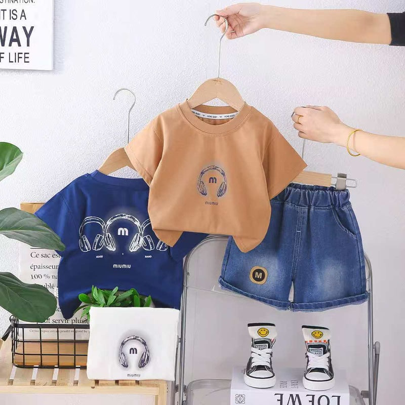 Boys' Outfit 2026 New Model Children's Summer Casual Handsome Baby Boy Headphone Short Sleeve Two-Piece Set