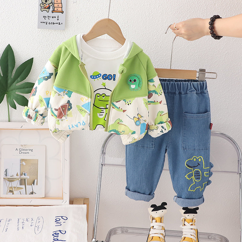 Suit Spring and 2024 New Stylish Fashionable Children's Clothing Baby Three-Piece Set Boys' Autumn Outfit