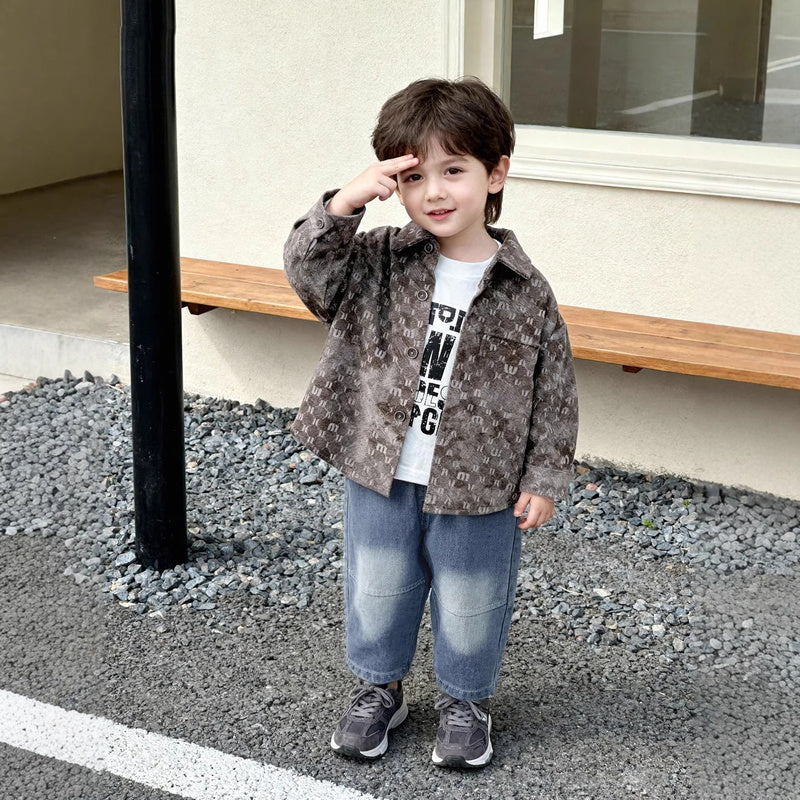 Boys' Outfit 2026 New Style Baby Furry Letter Cardigan Three-Piece Set Infant Children's Spring and Autumn Fashion Clothing
