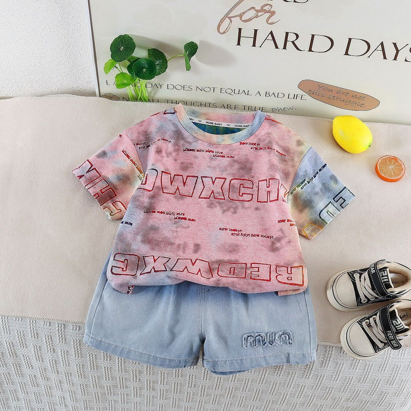 Boys' Outfit 2026 New Fashionable Tie-Dye Short Sleeve Set Baby Summer Thin Clothing Infant Korean Style Trendy