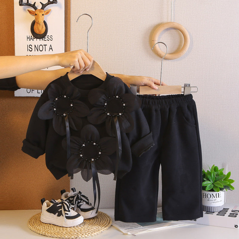 Girls' and Autumn Outfit 2026 New Fashionable Infant Children's Clothing Baby Spring Large Floral Long Sleeve Two-Piece Set