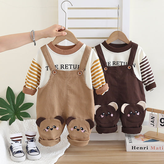Baby Boy Spring Outfit Children's Stylish Toddler Infant Clothes 1-3 Years Old Boys Cute Overalls Two-Piece Set