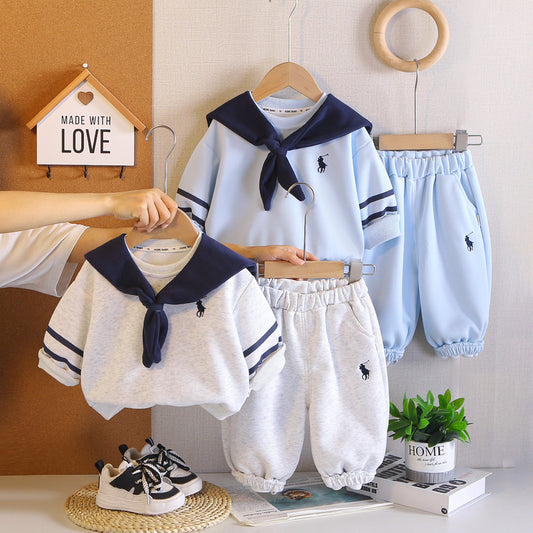 Boys' Outfit Baby 2026 New Fashionable Infant Spring and Autumn Shawl Embroidered Sweatshirt Two-Piece Set Trendy