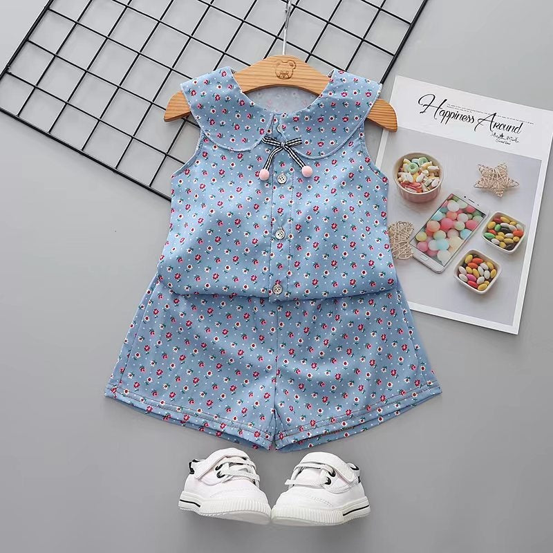 Children's short-sleeve cotton set, boys' T-shirt, baby clothing, girls' shorts, infant clothes, summer wear wholesale