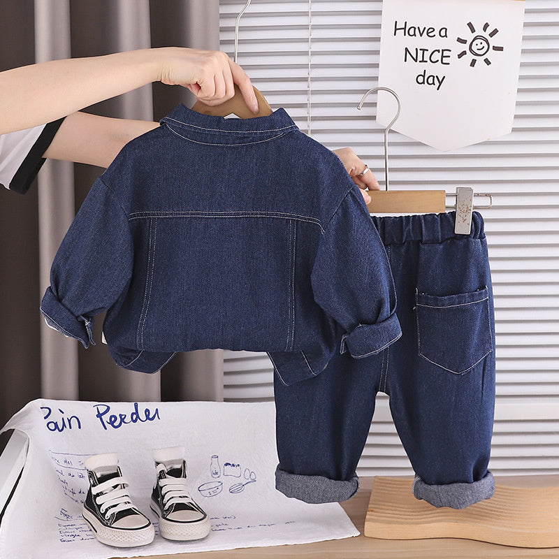 Baby Boy and Autumn Outfit 2026 New Fashionable Infant Spring Clothing Casual Puppy Denim Jacket Three-Piece Set