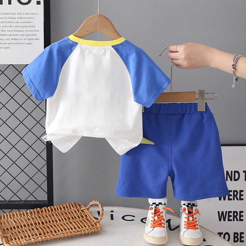 Boys' Summer Outfit 2026 New Fashionable Korean Style Round Neck Dinosaur Short Sleeve Thin Two-Piece Set for Toddlers