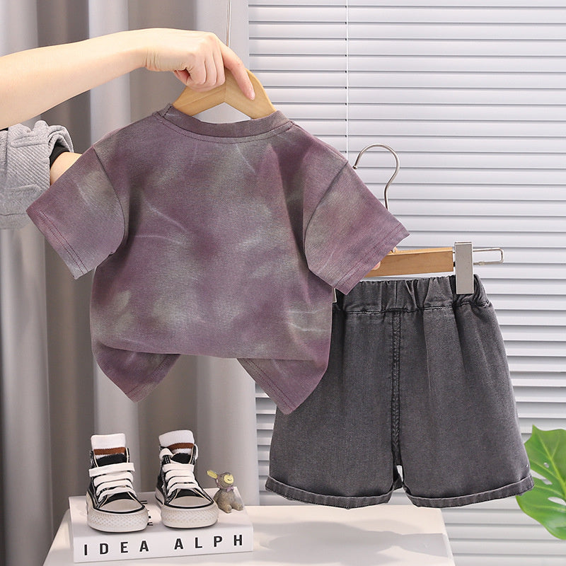 Boys' Outfit 2026 New Cool and Stylish Children's Clothing Summer Thin Baby Large Letter Short Sleeve Two-Piece Set