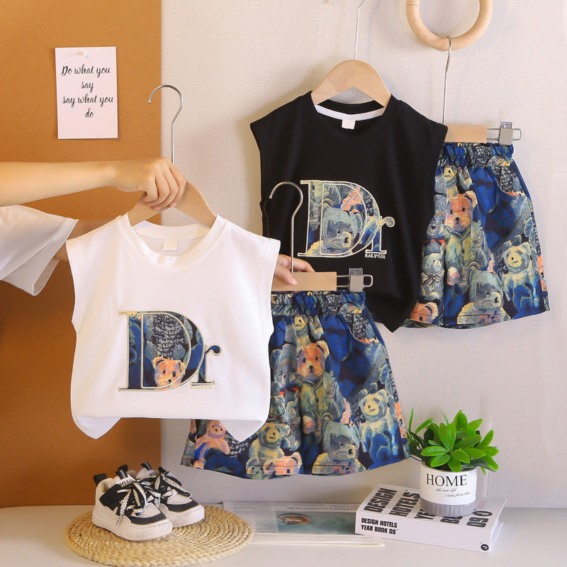 Boys' outfit new style, Korean version of summer clothing infants children, sleeveless bear design, stylish clothes for kids and babies