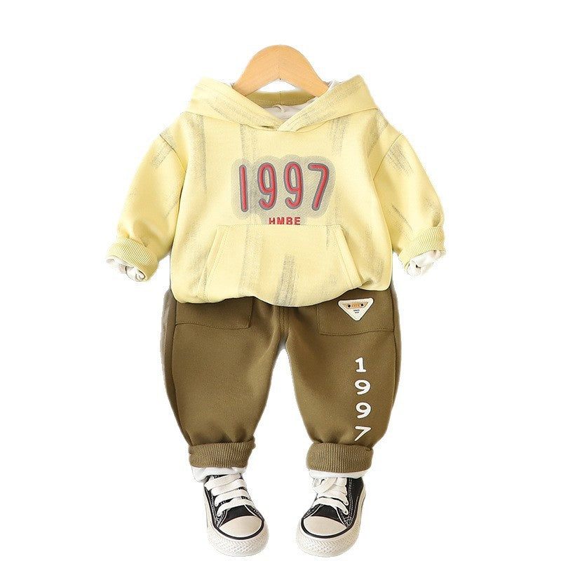 Boys' Stylish Trendy Children's Clothing Baby Two-Piece Set 2025 New Infant Spring and Autumn Sweatshirt Clothes for Ages 1 to 5