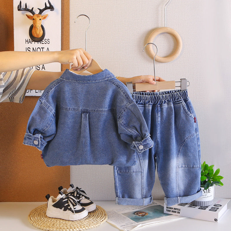 Children's clothing 2026 new outfit, Korean-style letter denim three-piece set boys, suitable for spring and autumn