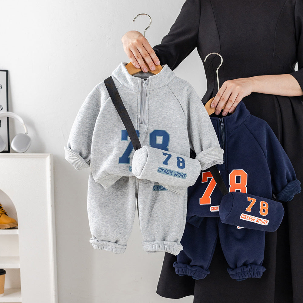 Boys Suit Casual New 2025 Autumn and Winter Clothing Children's Half Zipper Sports Sweatshirt Two-piece Set
