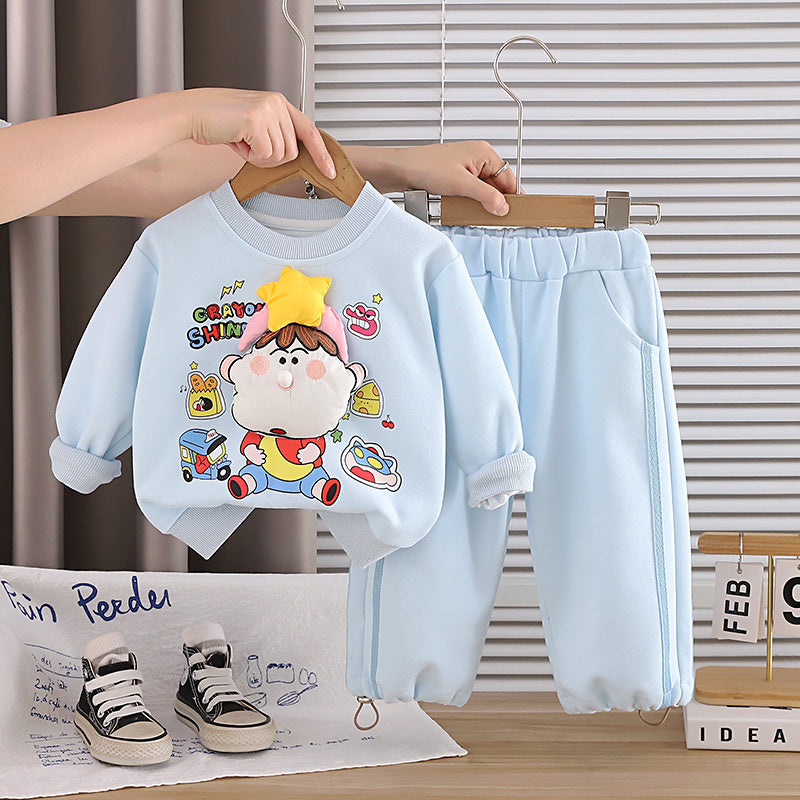 Boys' Outfit 2026 New Fashionable Baby Spring and Autumn Cute Two-Piece Set Infant Girls' Sweatshirt