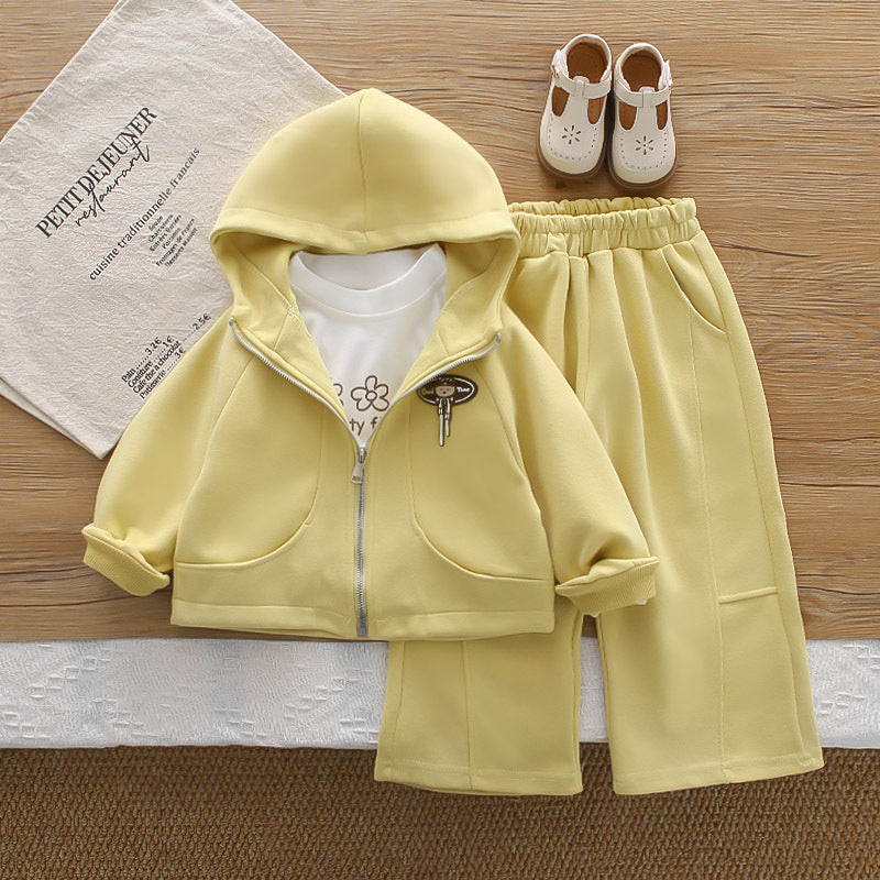 Girls' and Autumn Zipper Hoodie Three-Piece Set Infant Casual Outfit 1-4 Years Old Baby Spring Clothes Stylish for Babies