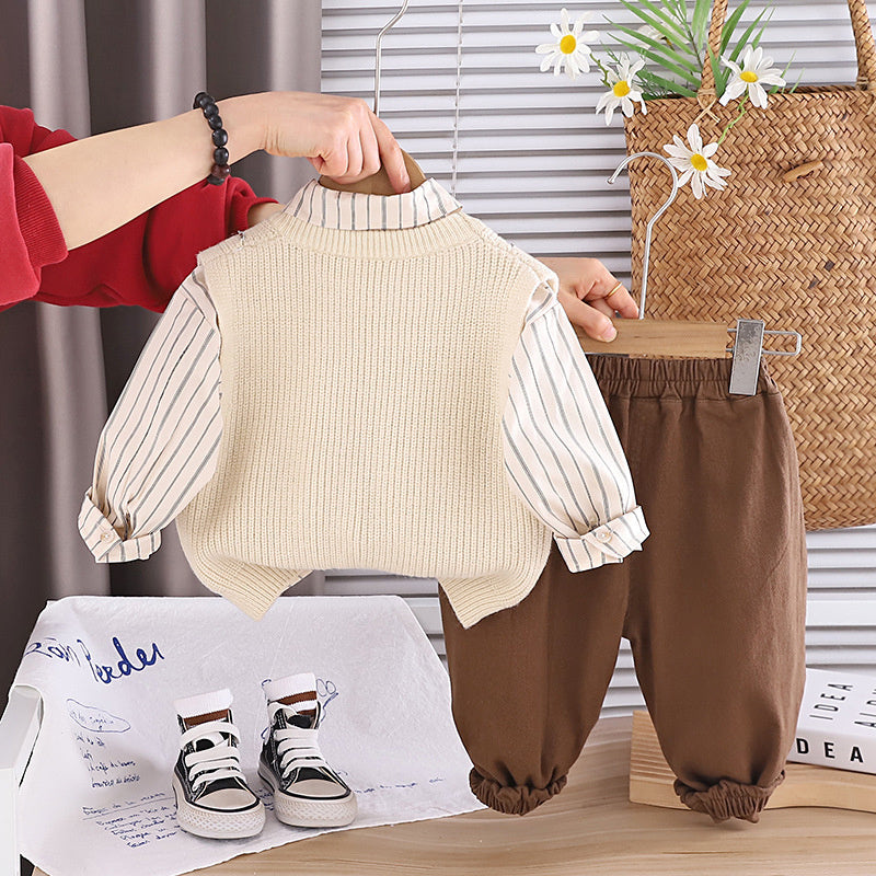 Boys' and Autumn Three-Piece Sweater Set, Children's Casual Long-Sleeve Clothing, Fashionable Spring Outfit for Kids