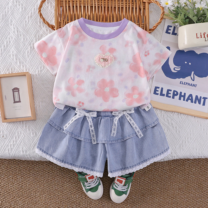 Girls' Outfit Set 2026 New Style Toddler Baby Summer Short-Sleeve Fashionable Two-Piece Children's Clothing Wholesale