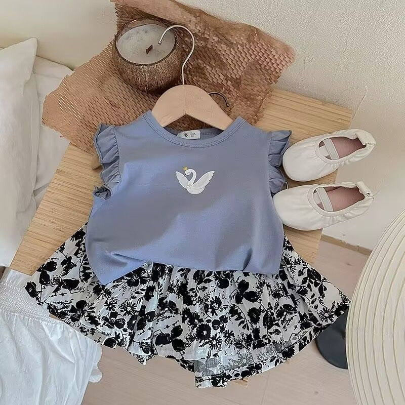 Cross-border children's clothing Girls' summer short sleeved skirt two-piece set