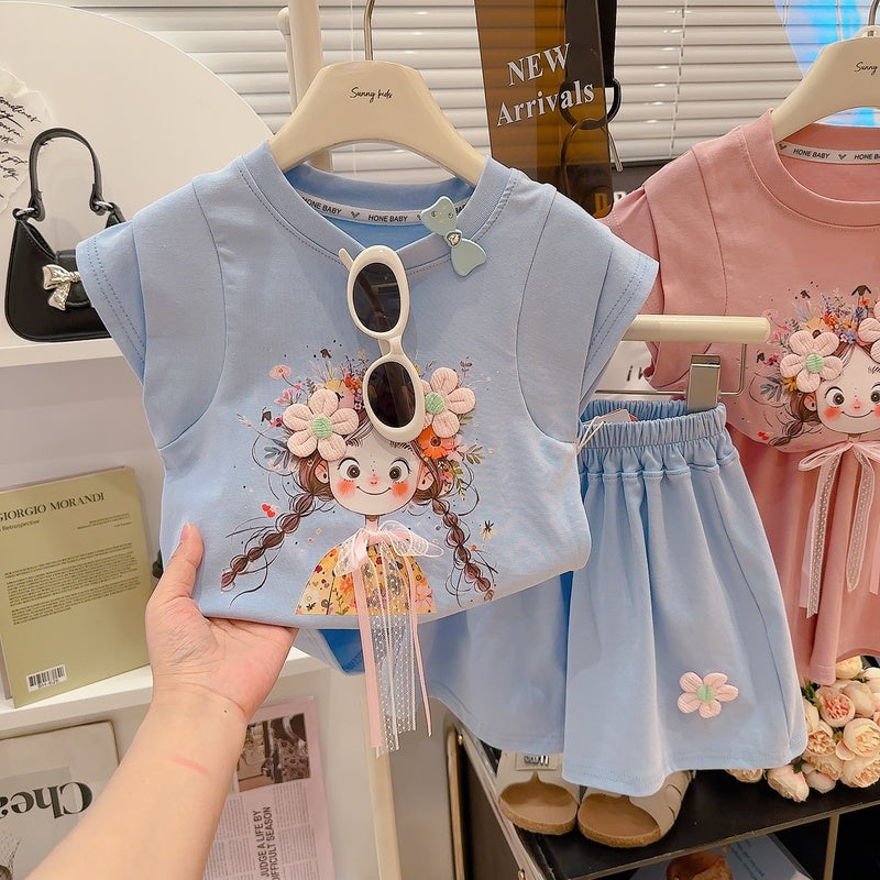 Southeast Asian girls' short-sleeve summer outfit, new stylish loose casual shorts for children, baby cross-border foreign trade