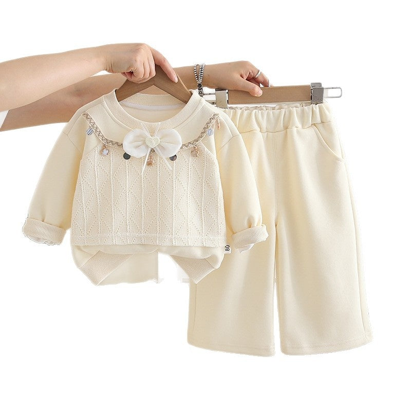Foreign Trade Stylish Girl's Outfit 2025 New Baby Girl Casual Wear Children's Spring and Autumn Sweatshirt Two-Piece Set