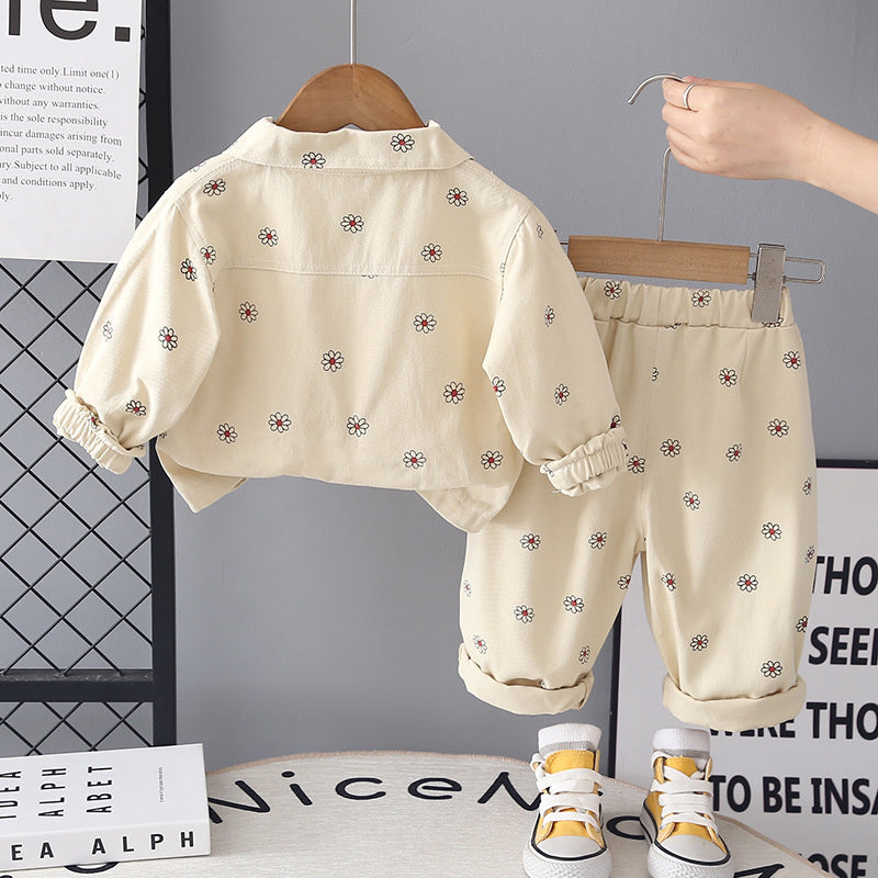 Girls' Outfit 2026 New Baby Spring and Autumn Clothes Cute Full-Print Floral Three-Piece Set Trendy Children's Clothing