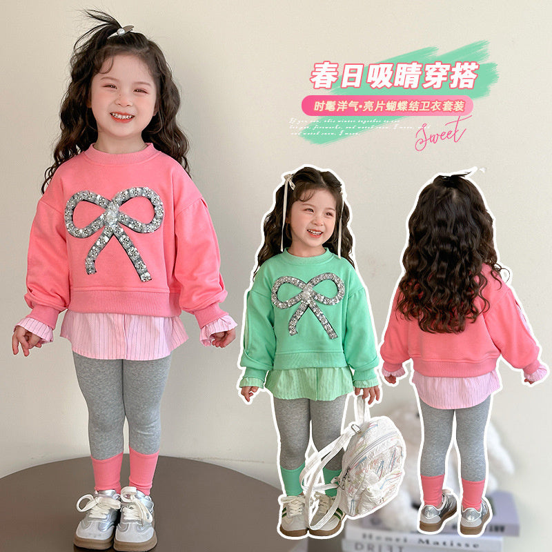 2026 New Pullover Round Neck Autumn Stylish Children's Sweatshirt Two-Piece Set for Toddlers and Young Girls Fashion