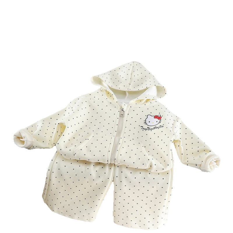 Girls' Two-Piece Outfit 2026 New Fashionable Children's Clothing Autumn Baby Polka Dot Cartoon Set Wholesale