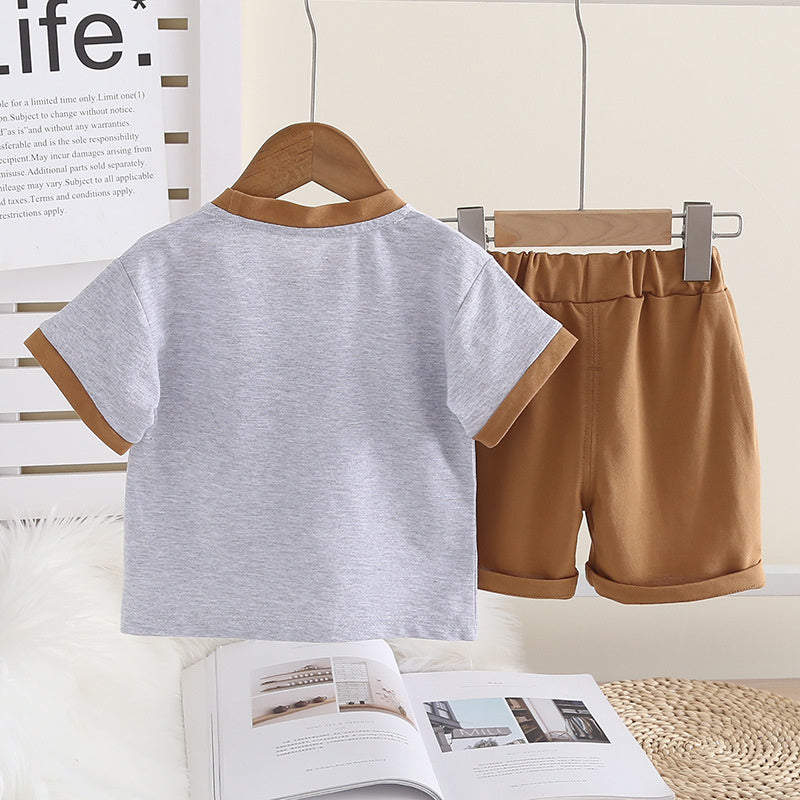 Boys' Outfit 2026 New Style Children's Summer Clothes for Toddlers, Trendy Cute Mushroom Short Sleeve Two-Piece Set
